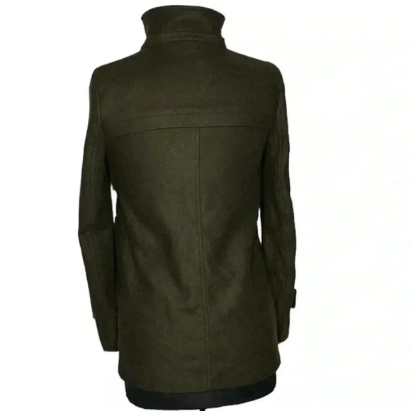 Zara Olive Green Magnetic Button Zipper Front Wool Coat Size XS - Picture 3 of 4